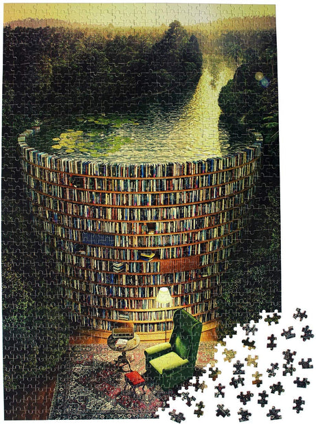 Moruska Puzzles for Adults 1000 Pieces Wooden Jigsaw Puzzle Challenge and Fun - Bookshelf Dam Moruska