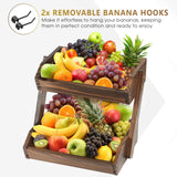 NAGAWOOD Large Capacity 2-Tier Wooden Fruit Basket, Durable Acacia Wood, 10.5" Tall, Spacious for Produce, Vegetables, Bread Storage and Home Kitchen Countertop NAGAWOOD