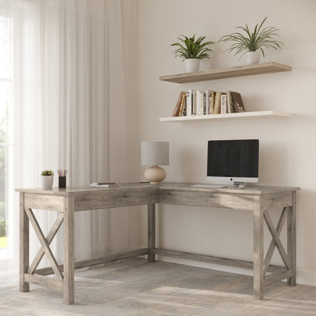 Lavish Home L-Shaped Computer Desk with X-Pattern Legs for Home Office, or Craft Table, 59", Light Gray Lavish Home