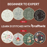 Craftwiz 4-Piece Starter Embroidery Kit for Beginners with Simple Patterns, Learn to Embroider 31 Stitches with Hand Embroidery Kit Craftwiz