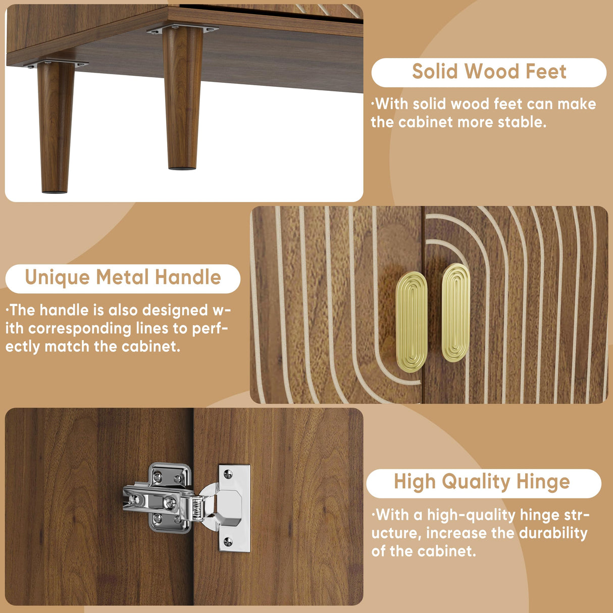 Smuxee 70.87" Walnut Kitchen Pantry Cabinet, Tall Food Pantry Cabinet with Line Groove Design, Kitchen Hutch with Microwave Stand for Dining Room Living Room Smuxee