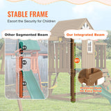VEVOR Wooden Swing Set, 10 in 1 Playground Sets for Backyards, 2 Swings, 6FT Slide, Trapeze Bar, Flat Step Ladder,Large Upper Fort with Kitchen Toys, Rock Wall, Picnic Table, Sandbox, Scaling Ladder VEVOR