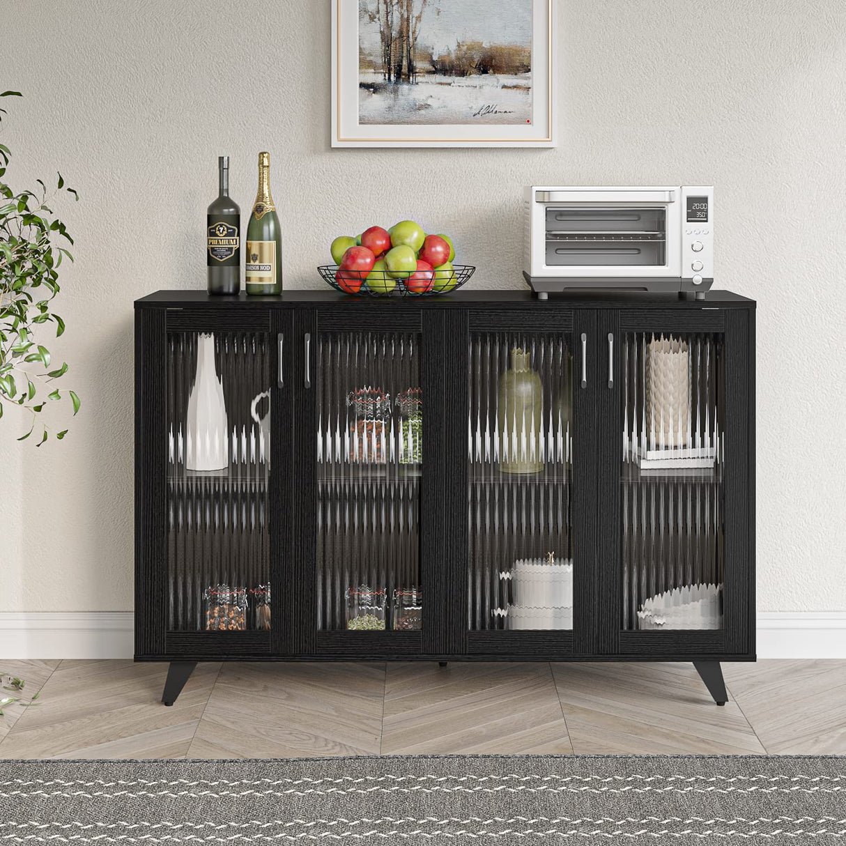 Panana Kitchen Buffet Server Table Accent Sideboard Cupboard Server Buffet Console Table with Doors Cabinet (49inch, Black) Panana