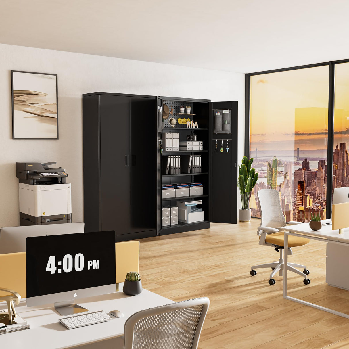 Greenvelly Metal Garage Cabinets with Pegboard,72" Black Steel Storage Cabinet with Doors and Shelves,Tall Tool Cabinet with Looking Doors for Garage,Home Office,Warehouse Greenvelly