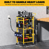 Workbench with Pegboard for DeWalt Tools, Ferreteriai Work Bench Power Tools Organizer Cart Garage Storage with Wheels & Power Outlets, Large Utility Racks Shelf Birthday Gifts for Men Husband Dad Ferreteriai