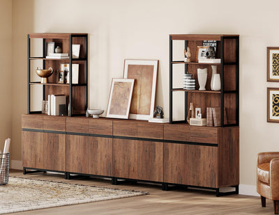 WAMPAT 3 Tier Bookshelf with Storage Cabinets, 72" Tall Bookcase with Adjustable Shelf, Large Modern Display Book Case Shelf with Door, Library Wood Bookshelves for Home Office, Living Room, Brown