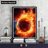 Zariocy 5D Diamond Art Kits for Adults Basketball Fire, DIY Diamond Painting Art Round Full Drill Crystal Diamond Embroidery Paintings Arts Craft for Home Office Wall Decor 12x16 inch Zariocy