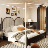 King Canopy Bed Frame, Stainless Steel Metal Size, Sturdy Post Poles Thicken Frame for Wood Bedroom Decor, White Mosqutent