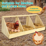 Chicken Nesting Boxes, 3 Compartment Wooden Chicken Laying Boxes, Nesting Boxes for Chickens, Hens, Ducks, Poultry Nest Box for Laying Eggs, (Includes 3 Fake Eggs, 3 Nest Box Pads) Nalwort
