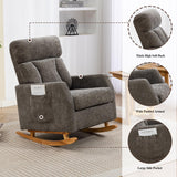 UVV Rocking Chair with Retractable Phone Holder - Modern Glider Recliner Armchair, Wood Legs & Side Pocket, High Back Nursery Accent Chair for Living Room, Bedroom, Gray UVV