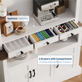 Coffee Bar Cabinet with LED Light, 72" Tall Farmhouse Coffee Bar Hutch with Storage, Sideboard Buffet Cabinet with Microwave Stand/Glass Shelf/6 Hooks/3 Drawers for Kitchen Living Dining Room, White GarveeHome