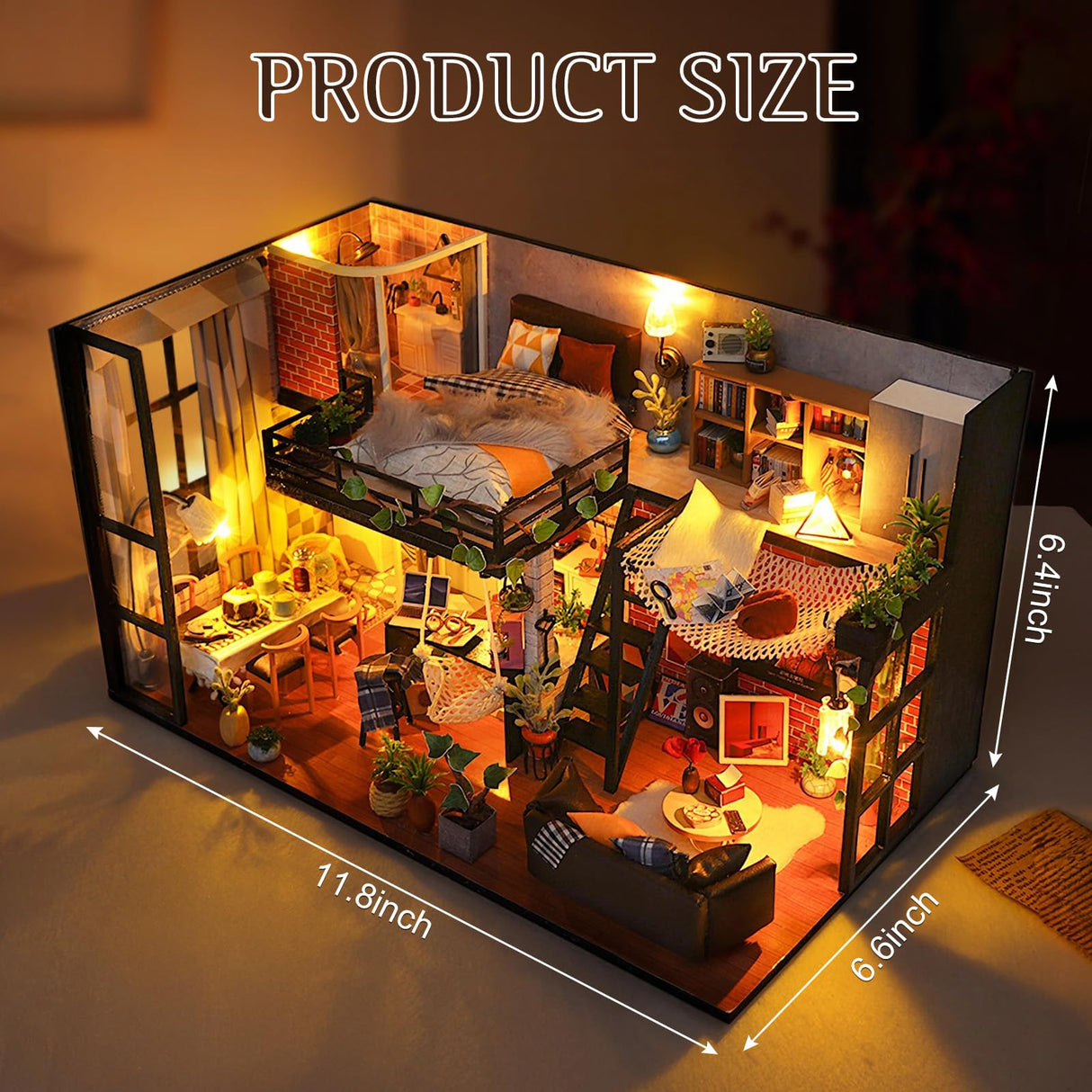 Foyucool DIY Miniature House Kit, Dollhouse Kit with Light, Mini House Building Kit for for Adult to Building, Christmas/Home Decorations/Gifts for Family and Friends, Loft Foyucool