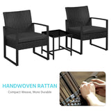 Yaheetech 3 Pieces Rattan Bistro Set, Indoor/Outdoor Wicker Patio Modern Conversation Furniture, 2 Chairs & Tempered Glass Coffee Table for Garden, Balcony, Backyard, Poolside, Black Yaheetech