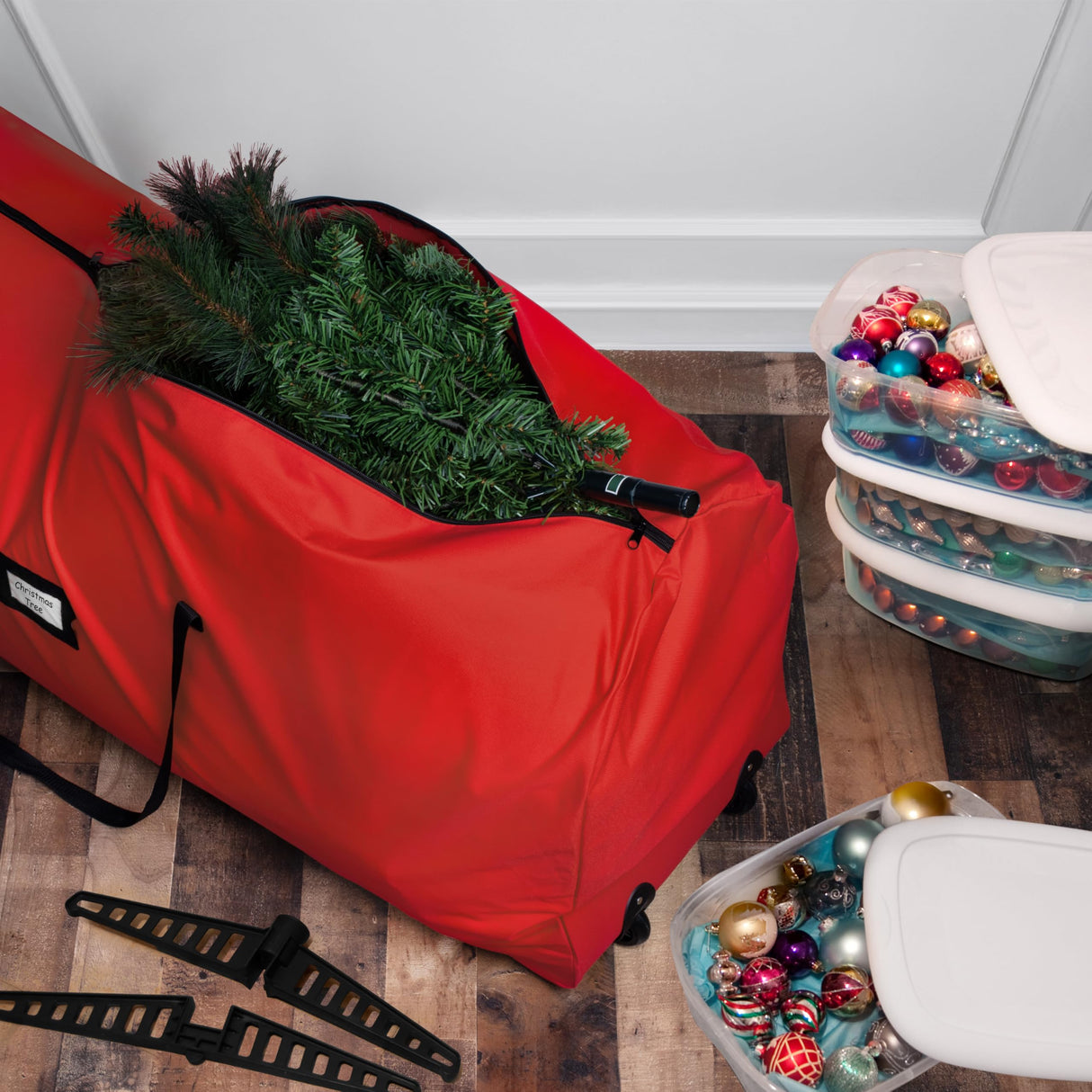 Holiday Cheer Christmas Tree Storage Bag with Wheels – Heavy Duty Christmas Tree Bag Fits Up to 9ft Tall Artificial Christmas Tree, Waterproof, Durable Handles & Zipper – Xmas Tree Storage Bag (Red) Holiday Cheer