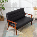 JIASTING Mid-Century Modern Solid Loveseat Sofa Upholstered Faux Leather Couch 2-Seat Wood Armchair Living Room/Outdoor Lounge Chair, Waiting Room Sofa, 50”W JIASTING