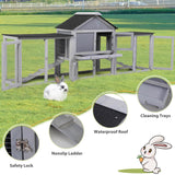 COZIWOW 2 Story 83”Wood Assembled Rabbit Hutch Indoor&Outdoor Bunny Cage with Double Runs and Weatherproof Roof, Guinea Pig Pet House for Small Animals（Gray） COZIWOW