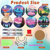 ijbnhd Sunsets Diamond Painting Coasters Kits, 8 Pieces Sunsets Diamond Art Coasters with Holder, DIY Art kit for Beginners 4X4inch (Cork Wooden Pad) ijbnhd