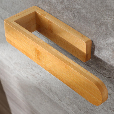 Taozun Towel Holder - Self Adhesive Bamboo Towel Rack, Decorative Natural Wooden Towel Rail for Bathroom, 8 Inch Wall Mounted Towel Bar for Kitchen Taozun