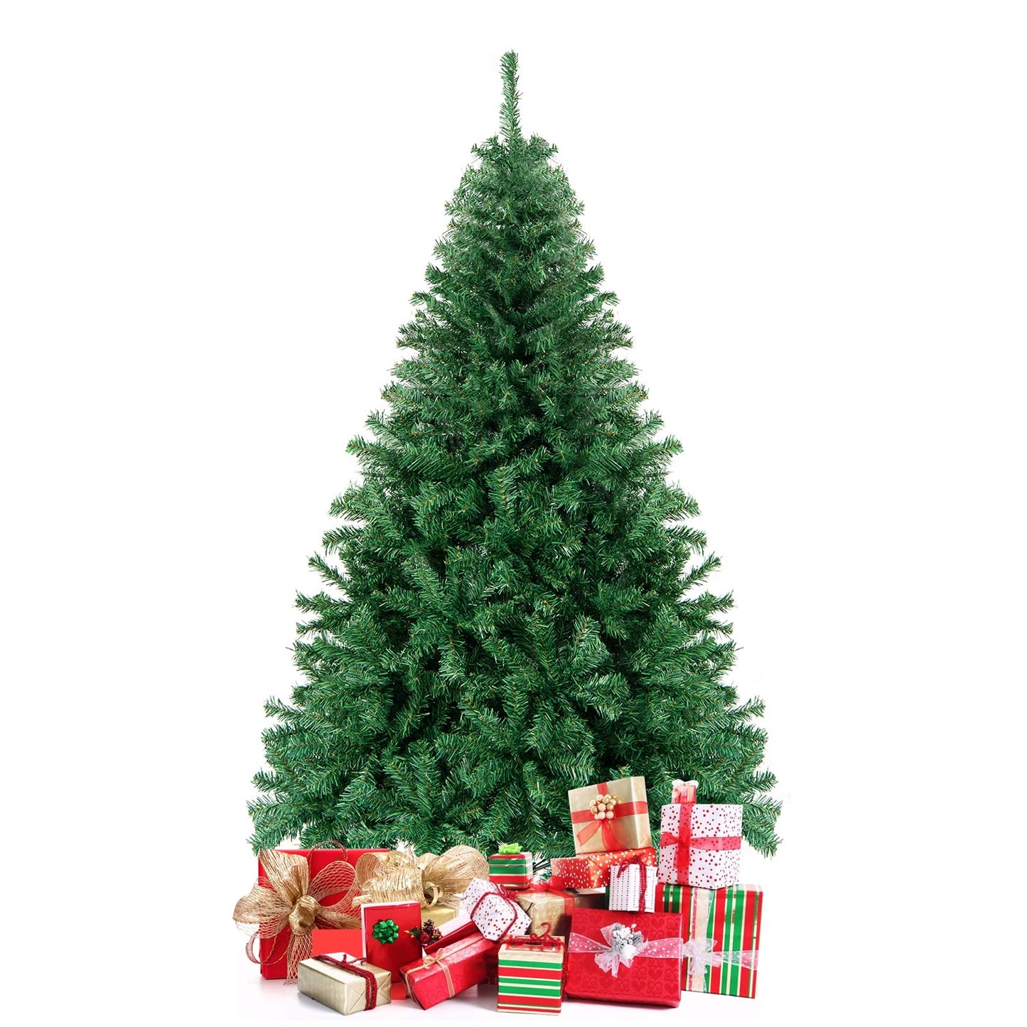 Goplus 6ft Artificial Christmas Tree, Premium Unlit Hinged Spruce Full Tree with 1000 Branch Tips, Metal Stand, Hinged Structure, Easy Assembly Festival Celebration Xmas Tree for Home, Office, Party