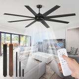 72 Inch Ceiling Fan no Light, Black Ceiling Fan with Remote, 6-Speeds, Quiet Reversible DC Motor, Industrial Ceiling Fans without Lights for Living Room, Garage, Patio, Indoor/Outdoor Use Fanbulous