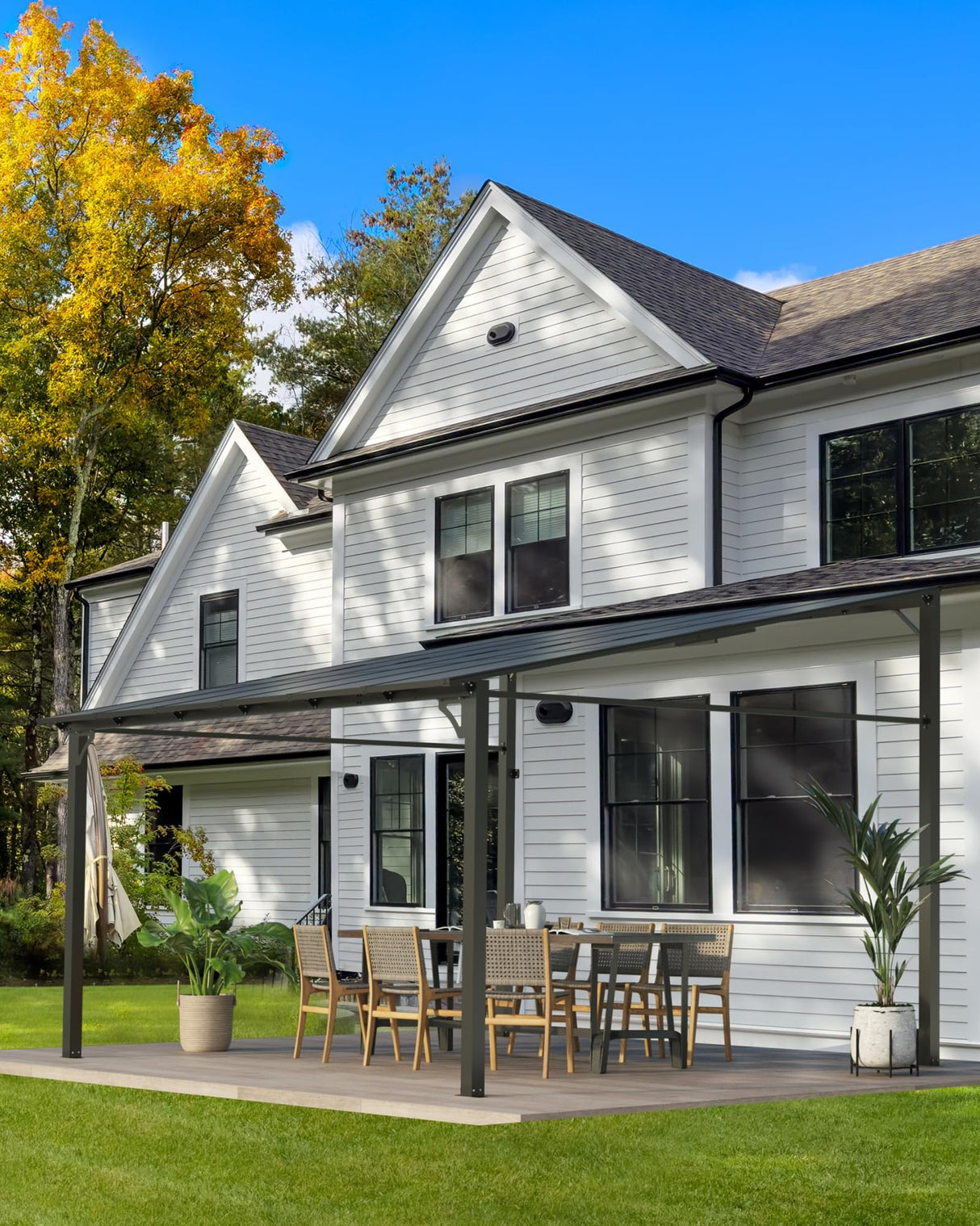 GarveeLife 10'x 10' Lean to Gazebo, Hardtop Wall Pergola with Polycarbonate Roof, Aluminum Frame Mounted Gazebo for Lawn Patio Deck Yard and Party Garveelife