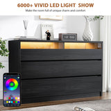 Jocoevol Modern LED 6 Drawer Dresser for Bedroom, Large Chest of Drawers with Hidden Handles, Long Double Wooden Dresser Closet for Living Room, Entryway, Hallway (Black) Jocoevol