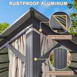 EROMMY 12'x14' Permanent Hardtop Gazebo with 12'x10' Outdoor Pergola, Metal Steel Canopy with Aluminum Composite Roof for Patio Lawn and Garden, Curtains and Netting are Included, Grey EROMMY