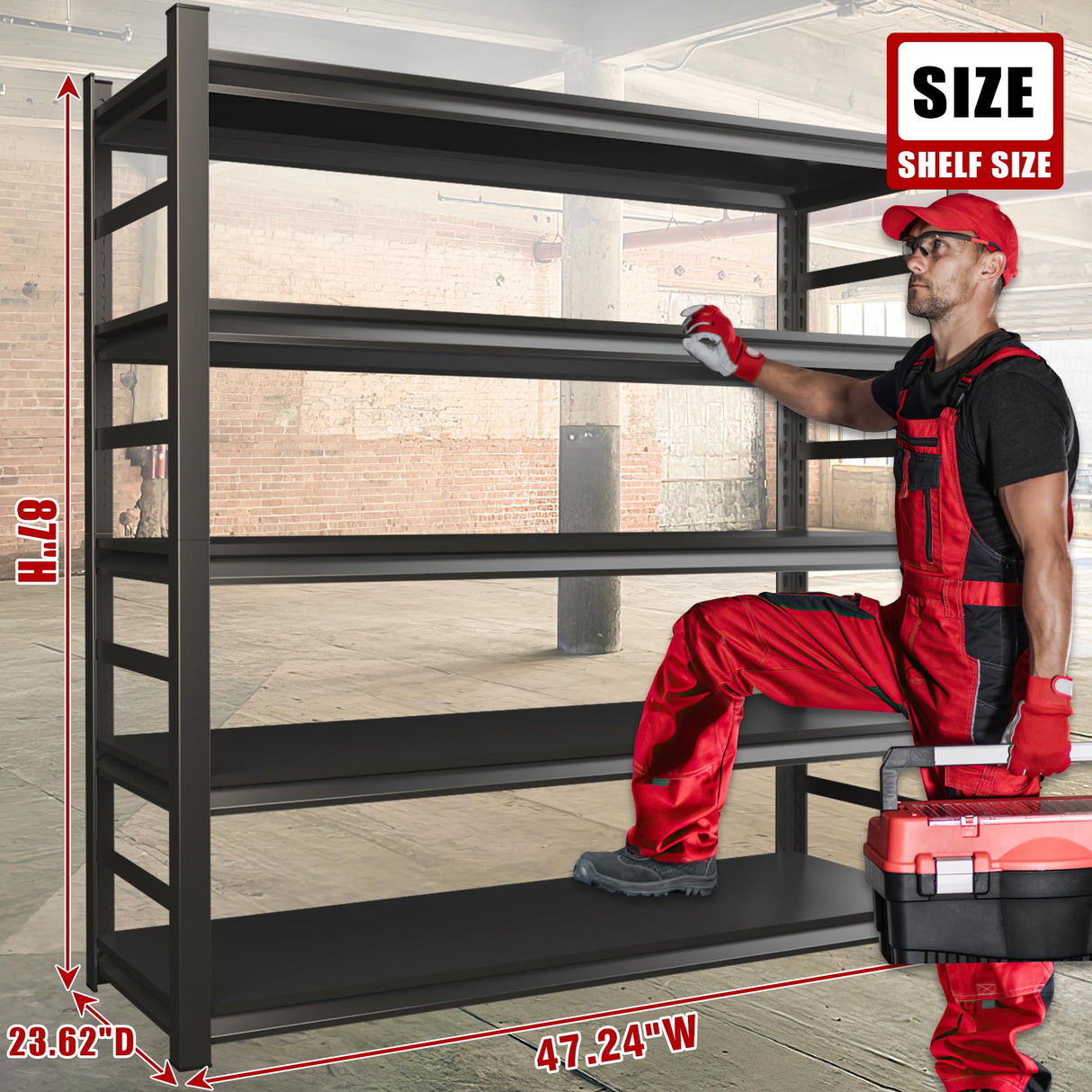 SFTORMAS 87" H Garage Shelving Heavy Duty Storage Shelves Adjustable 5 Tier Metal Shelves for Garage Warehouse Basement Industrial Utility Racks,Black SFTORMAS