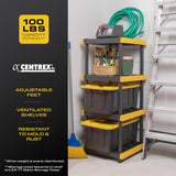 BLACK & YELLOW 4-Tier Heavy Duty Plastic Storage Shelving Unit, 100lbs/shelf (55" x 24" x 20"), for Indoor/Outdoor Organization, Modular Rack, Extremely Durable, Made in The USA [2 Pack] BLACK & YELLOW