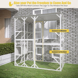 MODCART Catio Outdoor Cat Enclosure with Roof 71.3" Height Large Cat House Wooden Cat Cage with 3 Jumping Platforms and 2 Napping Houses for Cat Activity (White) MODCART