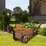 Giantex Wooden Wagon Planter Box, Decorative Wagon Cart with Wheels, Handles, Drainage Hole, Flower Planter Pot Stand, Rustic Flowerpot Planter, Indoor & Outdoor Garden Patio Balcony Giantex