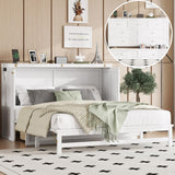 DNChuan Queen Size Murphy Cabinet Bed with Storage Drawer,Foldable Murphy Chest Dresser Bed with Charging Station,Space-Saving for Home Office,Guest Room-White DNChuan