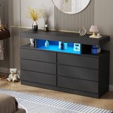 BEWISHOME Black Dresser for Bedroom with Charging Station and LED Lights, 6 Drawer Dresser Chests of Drawers, Wood Dressers for Closet, Modern Wide Dressers with Open Space, TV Stand, Black KCG02B BEWISHOME