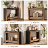 Tribesigns 41.3" Farmhouse Console Table, Behind Couch Sofa Table with Open Storage Shelves for Living Room, Hallway, Foyer, Easy Assembly, Black + Brown Tribesigns