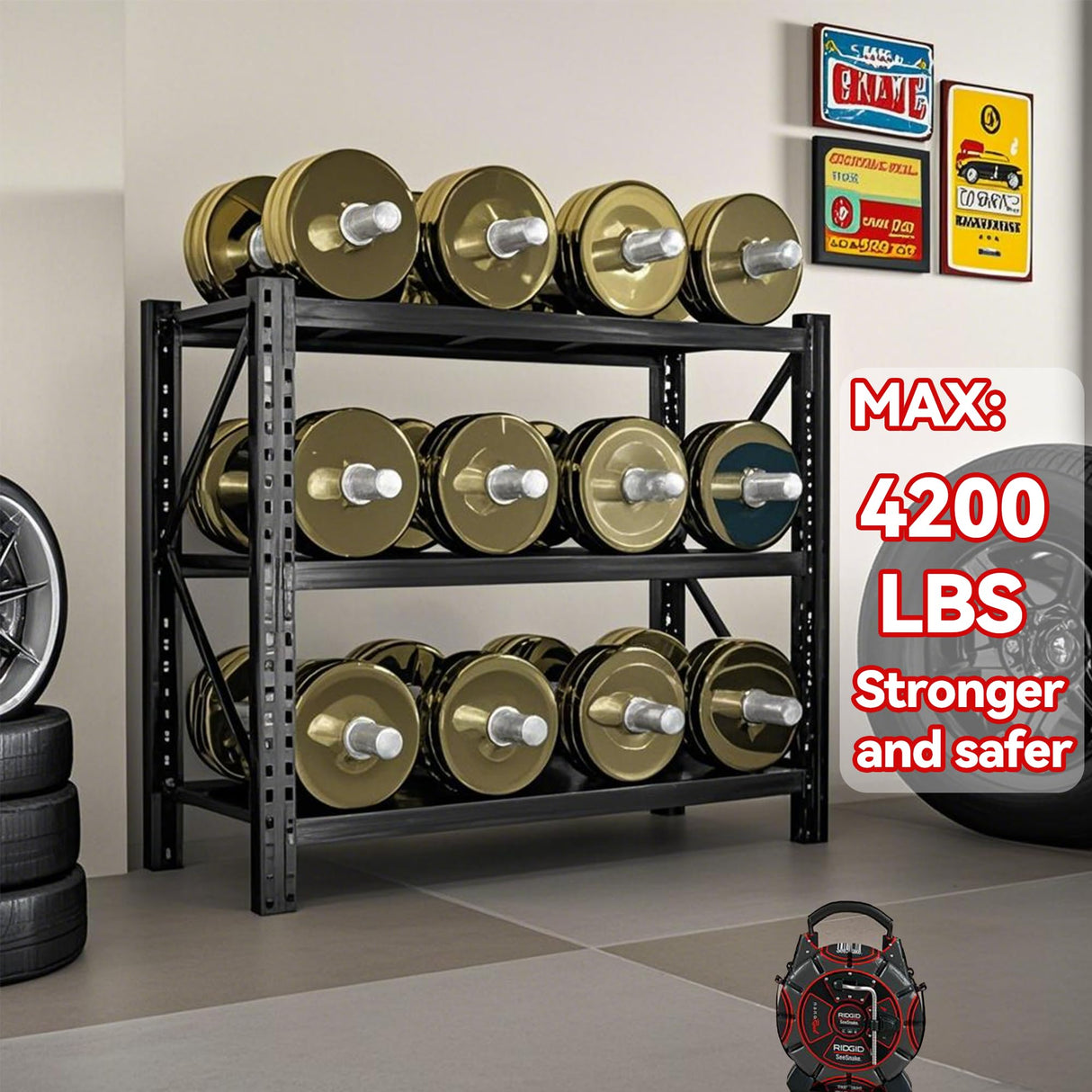 Notmise Heavy Duty Metal Storage Shelves - 5-Tier Adjustable Utility Shelf for Garage and Workshop, 51.2" W x 47.2" H x 23.6" D, Black - Ideal Organizer for Basement & Industrial Use Notmise