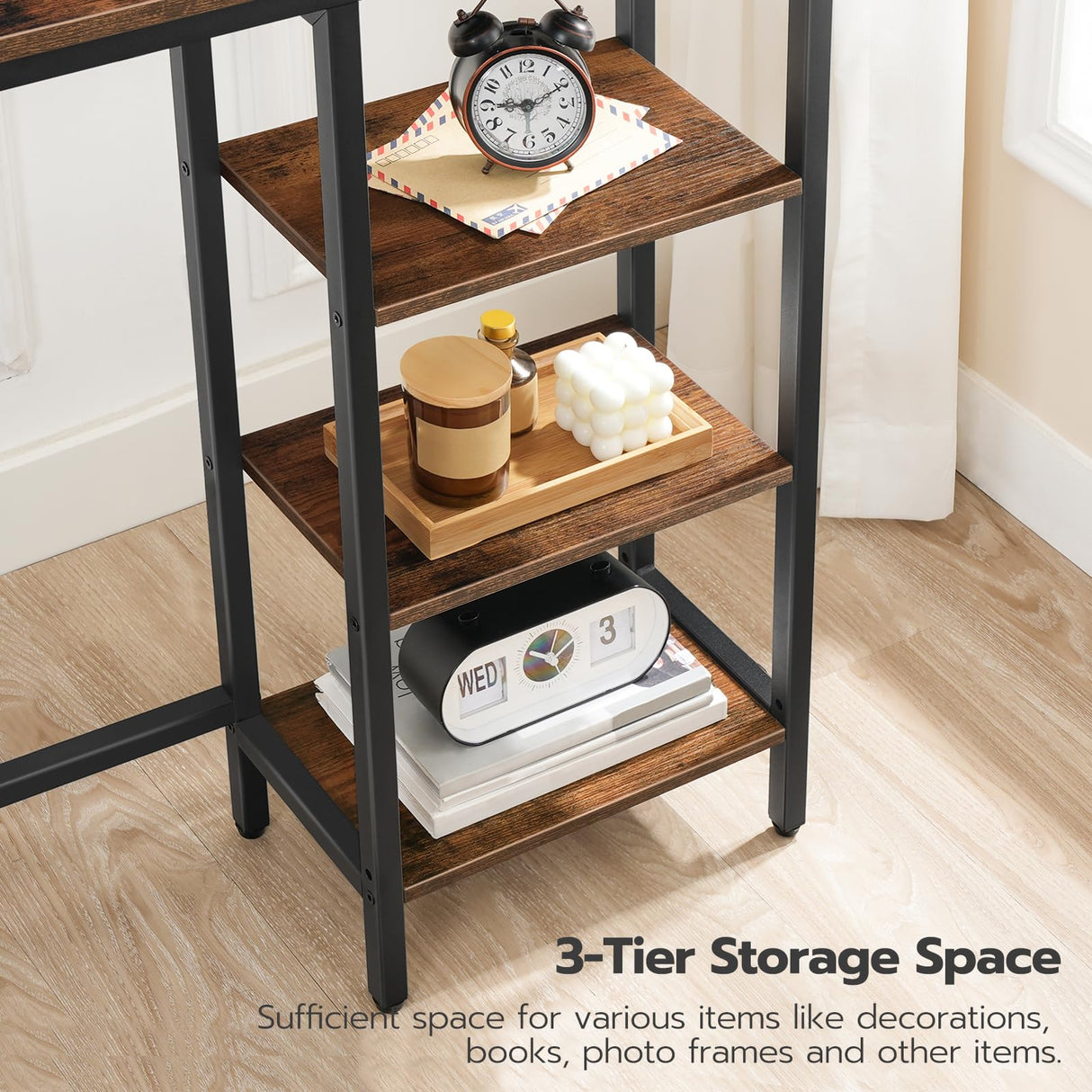 HOOBRO Rustic Brown and Black Console Table with Power Outlet and Shelves, 63" Multifunctional Sofa Table for Home Office and Entryway HOOBRO