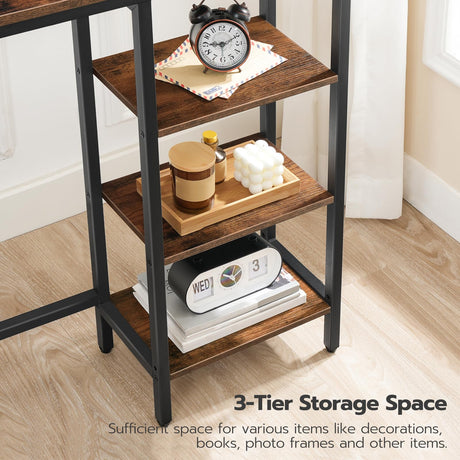HOOBRO Rustic Brown and Black Console Table with Power Outlet and Shelves, 63" Multifunctional Sofa Table for Home Office and Entryway HOOBRO