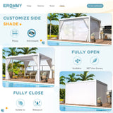 EROMMY 10x10FT Louvered Pergola Outdoor Sun Shade Shelter with Aluminum Frame and Adjustable Metal Rainproof Roof for Garden & Patio, Curtains and Netting Included, White EROMMY