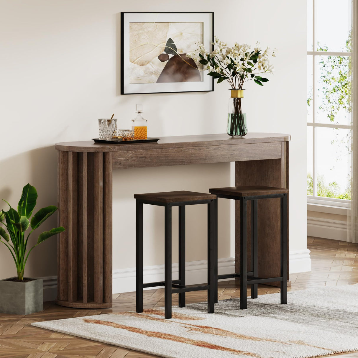 Tribesigns 59" Long Bar Table, Farmhouse Kitchen Counter Height Table with Sturdy Frame, Wooden Bar Height Pub Table for Dining Room, Living Room, Easy Assembly (1, Gray) Tribesigns