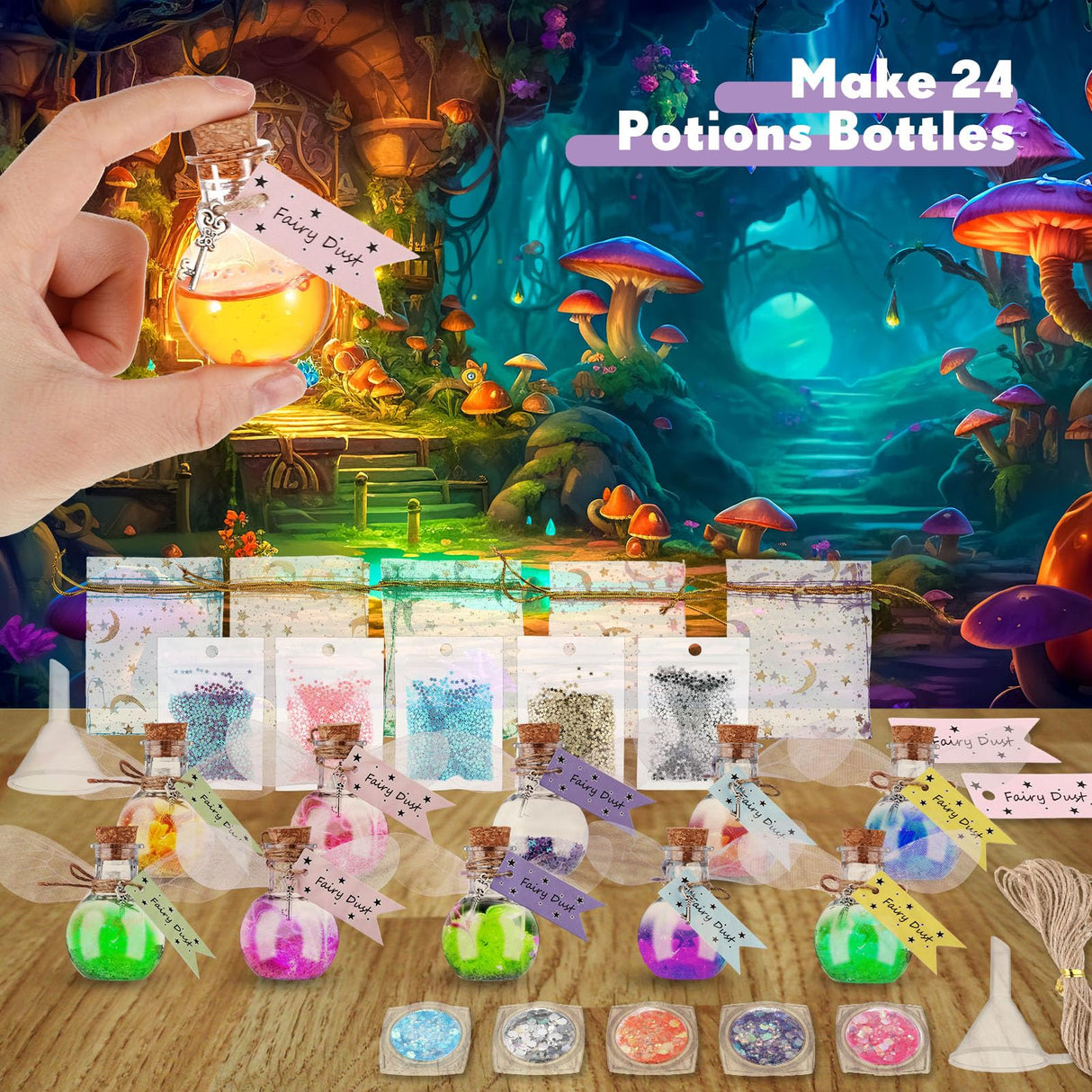 Jinei 262 Pieces Mystery Potion Craft Kit with 36 Magic Witch Potion Bottles Fairy Wing DIY Magic Fairy Bottle Set for Christmas Decorations Birthday Creative Gift Filling Supplies Jinei