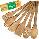 Riveira Dark Bamboo Wooden Spoons for Cooking 6-Piece, Apartment Essentials Wood Spatula Spoon Nonstick Kitchen Utensil Set Premium Quality Housewarming Gifts for Everyday Use Riveira