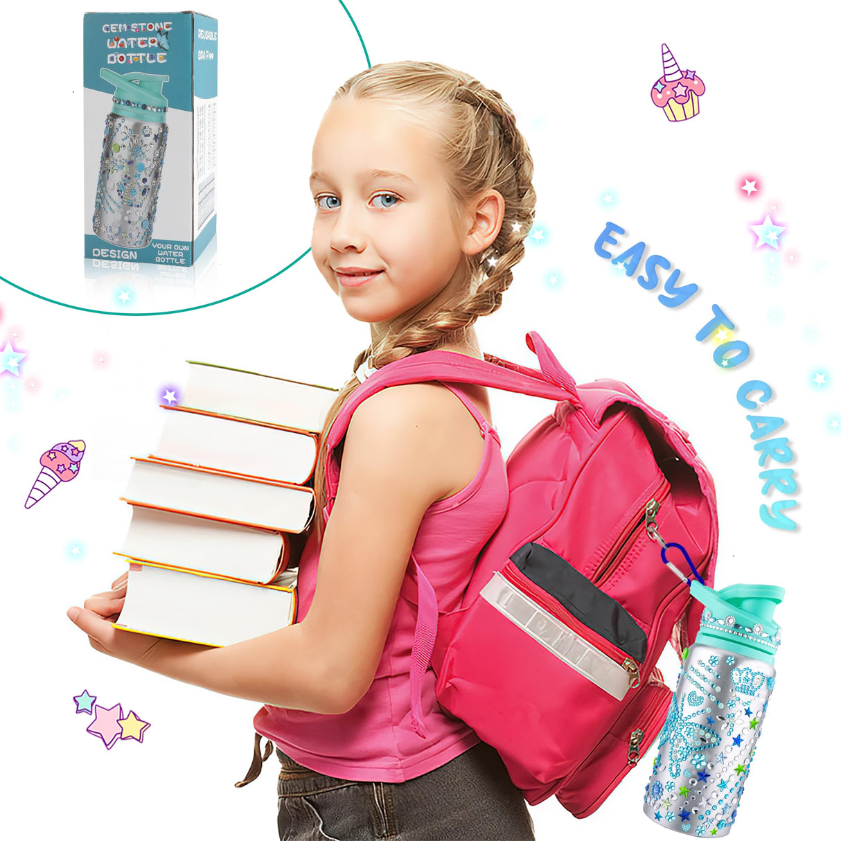 Easter Basket Stuffers for Kids Girls Teens, Easter Gifts for Kids Girls, Decorate Your Own Water Bottle Kits for Girls, Girls Toys Ages 6-8, Crafts for Kids Ages 4 5 6 7 8 9 10 Year Old Girl Gift YGAUZ