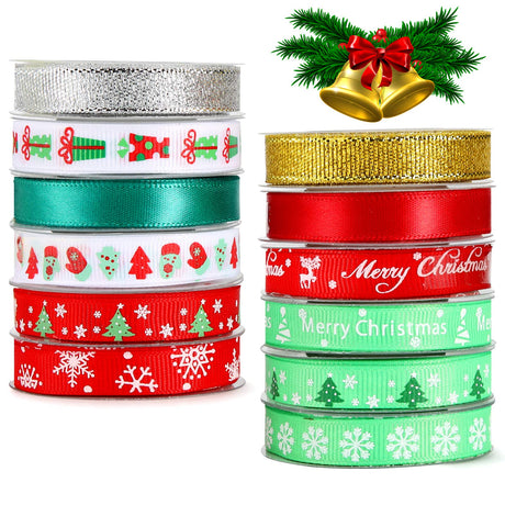 Christmas Ribbons for Gift Wrapping 60 Yards Grosgrain Ribbon Silver Gold Glitter Ribbon for Christmas Wreath Bows Ribbon Craft Decoration iefoah