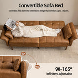 HALLYBEE 85” Futon Sofa Bed, Sleeper Sofa, Small Couch with Storage Adjustable Armrests Pillows, Faux Leather Loveseat, Mid Century Modern Couches for Living Room, Bedroom, Apartment, Brown HALLYBEE