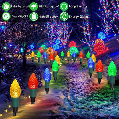 Newest Version 2 in 1 Outdoor Christmas Decorations and Solar Christmas Lights, 20-Pack Waterproof Solar C9 Strawberry Christmas Garden Stake Lights for Christmas Tree Garden Patio Yard Pathway