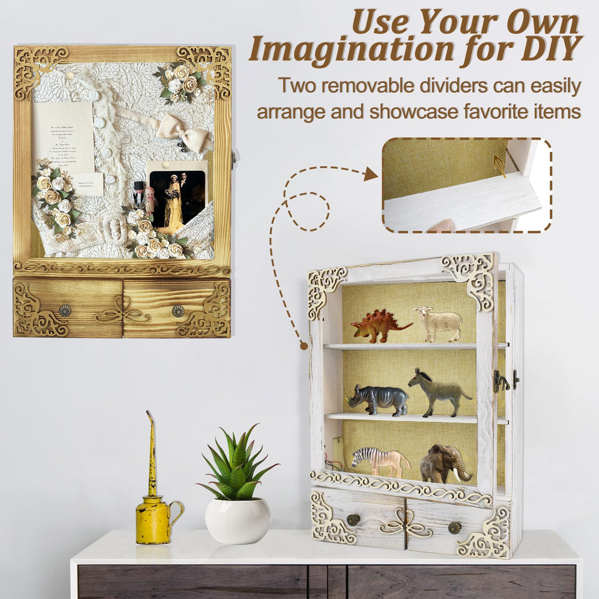 KWYADLUO 11x16 Shadow Box Frame with Light, Memorial Display Case with Shelves, Drawer and Slot for Keepsakes, Large Deep Shadow Box for Flowers and Pet Memorial, Black KWYADLUO