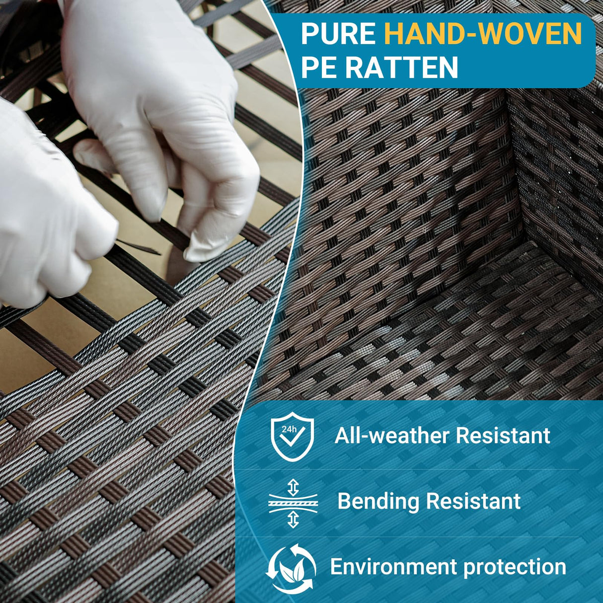 Jing's Villa 6-Piece Patio Furniture Set, All-Weather Outdoor Wicker Sectional Sofa with Cushions,Glass Table & Left and Right Armrest, Rattan Conversation Seating for Porch, Backyard,Peacock Blue Jing's Villa