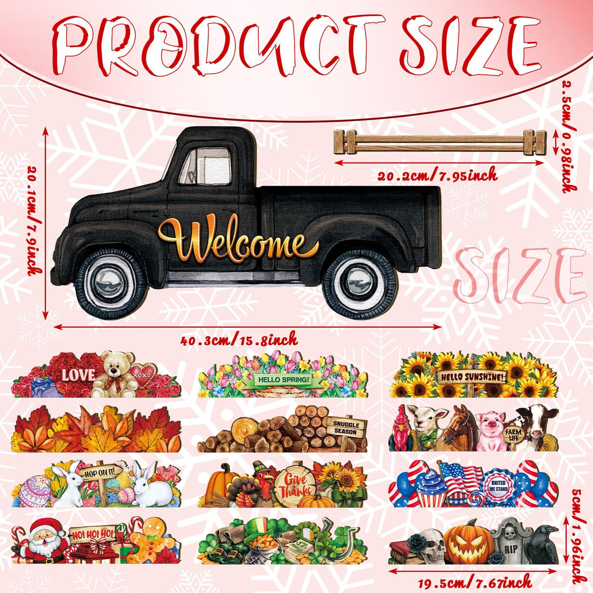 Ferraycle Interchangeable Welcome Sign Christmas Truck Decor Seasonal Door Signs with 12 Holiday Icons Rustic Farmhouse Interchangeable Holiday Decor for Christmas All Seasons(Black) Ferraycle