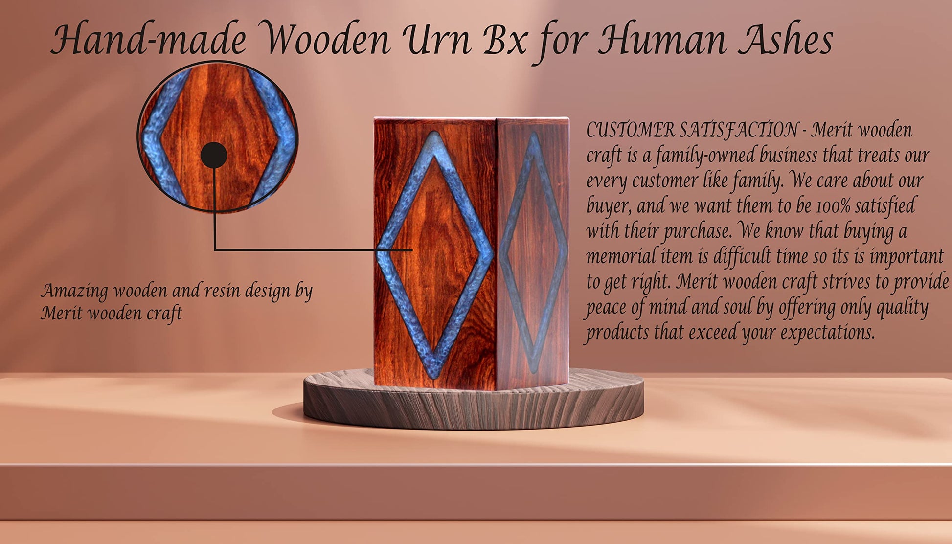 Wooden Urn box With Amazing Resin Design - Personalized Cremation Urn for Ashes - Handmade Urns for Human Ashes - Adult Large Cremation Urns - - WoodArtSupply