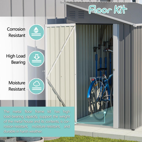 4x10FT Metal Shed with Floor Frame, Lean to Shed with 2 Windows, Outdoor Storage Shed for Garden Backyard Patio, Outside Large Tool Shed for Tools& Bicycle Storage Mulcoony